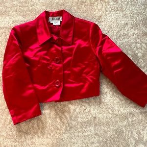 Rich red satin cropped jacket, size 2